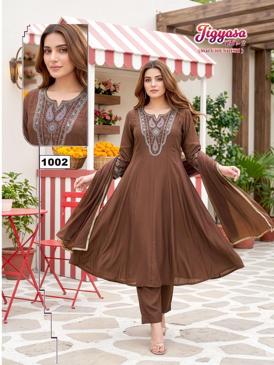 Jigyasa Vol 2 Malviken Chanderi Readymade Anarkali Suits Wholesale Rate
