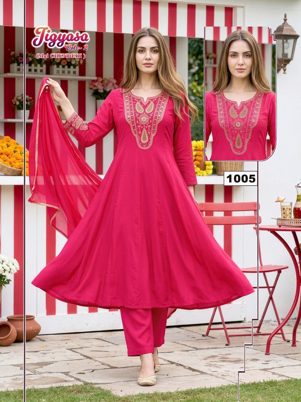 Jigyasa Vol 2 Malviken Chanderi Readymade Anarkali Suits Wholesale Rate