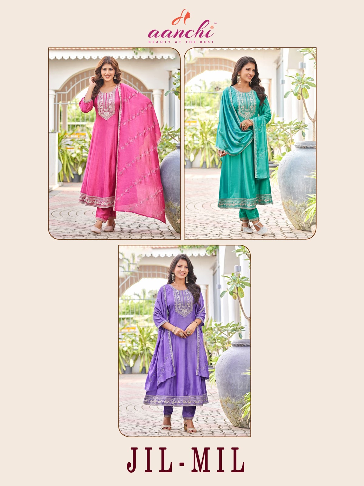 Jilmil Aanchi Vichitra Silk Readymade Anarkali Suits Supplier