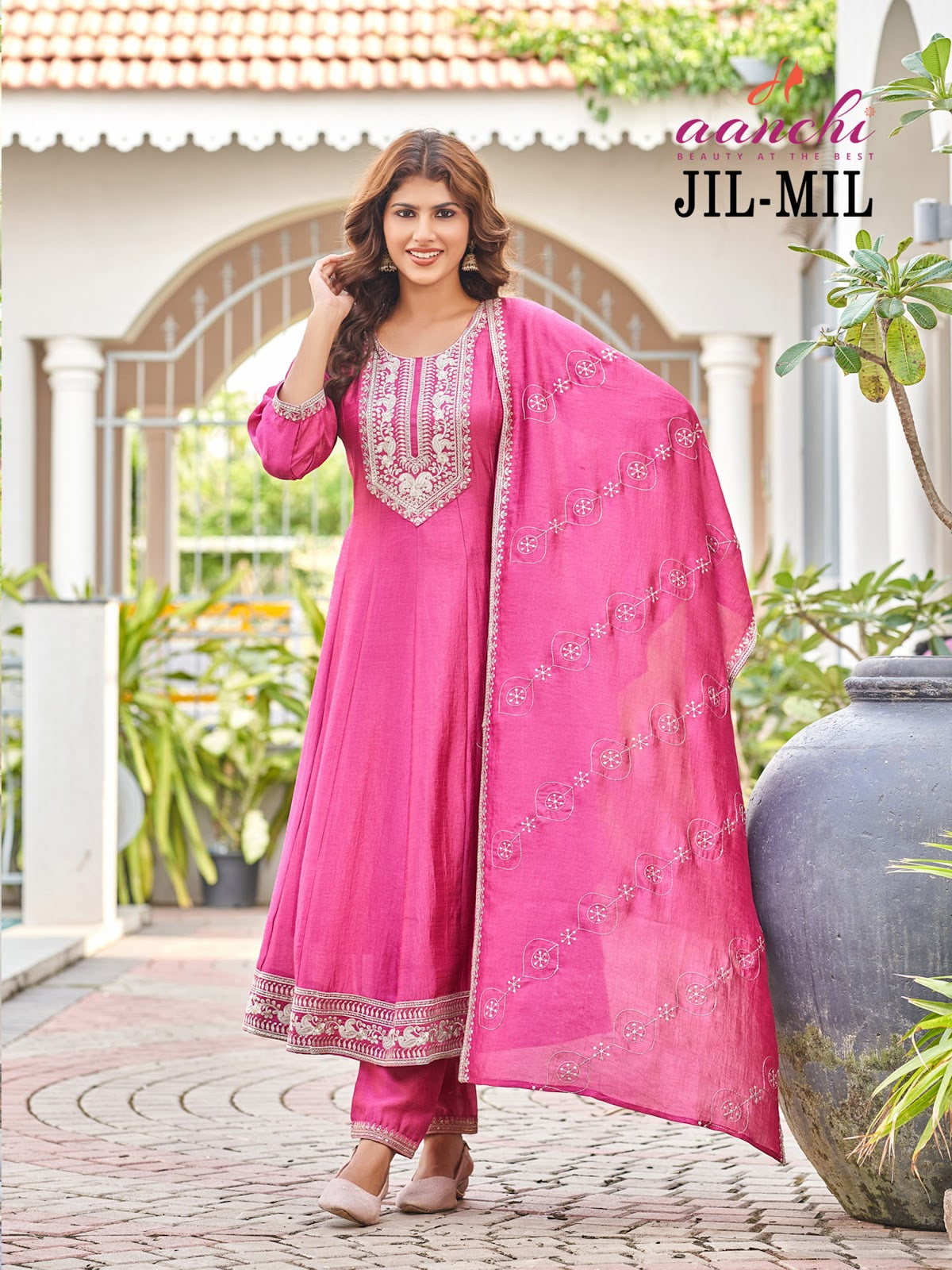 Jilmil Aanchi Vichitra Silk Readymade Anarkali Suits Supplier