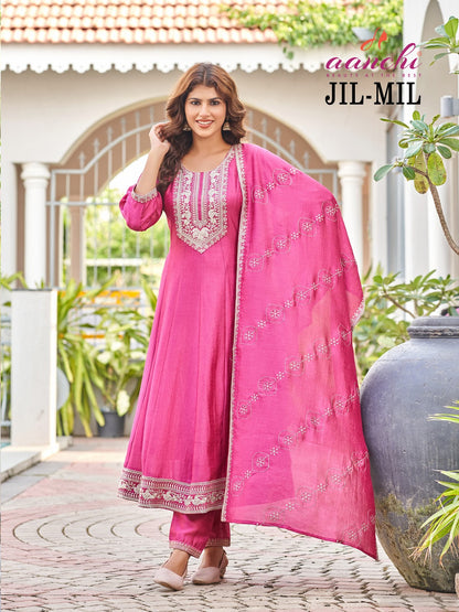 Jilmil Aanchi Vichitra Silk Readymade Anarkali Suits Supplier