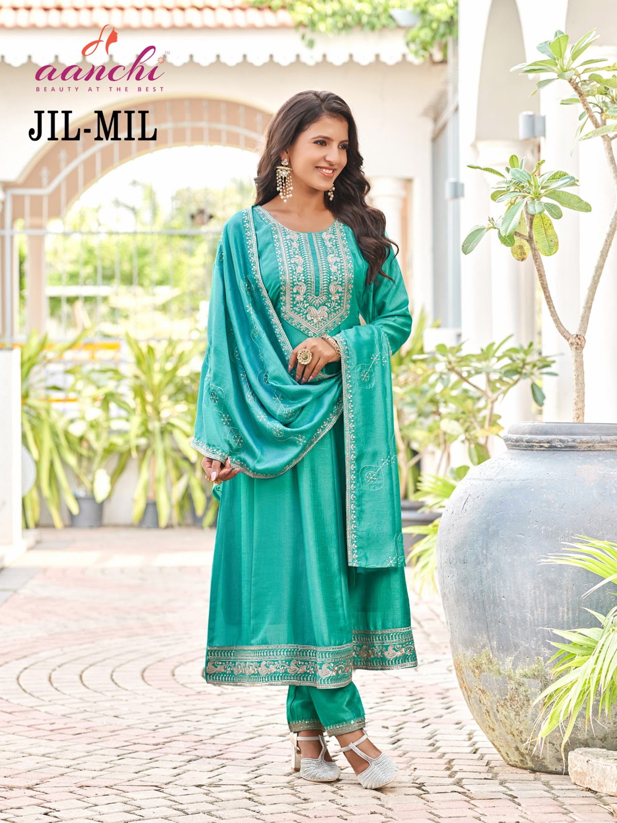 Jilmil Aanchi Vichitra Silk Readymade Anarkali Suits Supplier