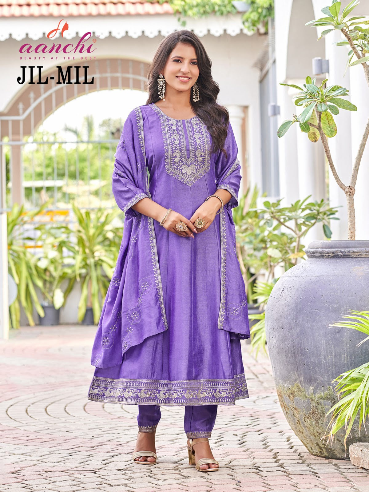 Jilmil Aanchi Vichitra Silk Readymade Anarkali Suits Supplier