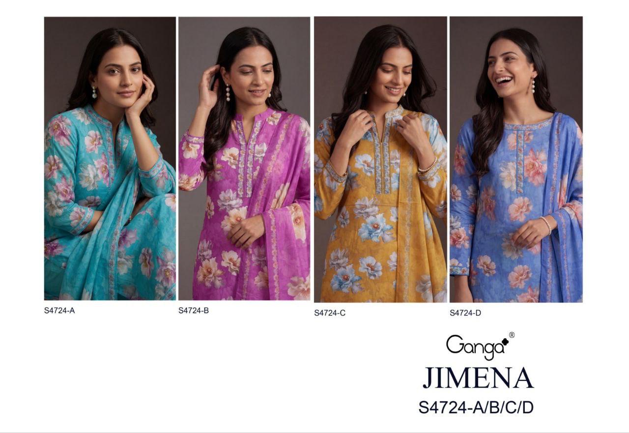 Jimena 4724 Ganga Premium Cotton Pant Style Suits Manufacturer Ahmedabad