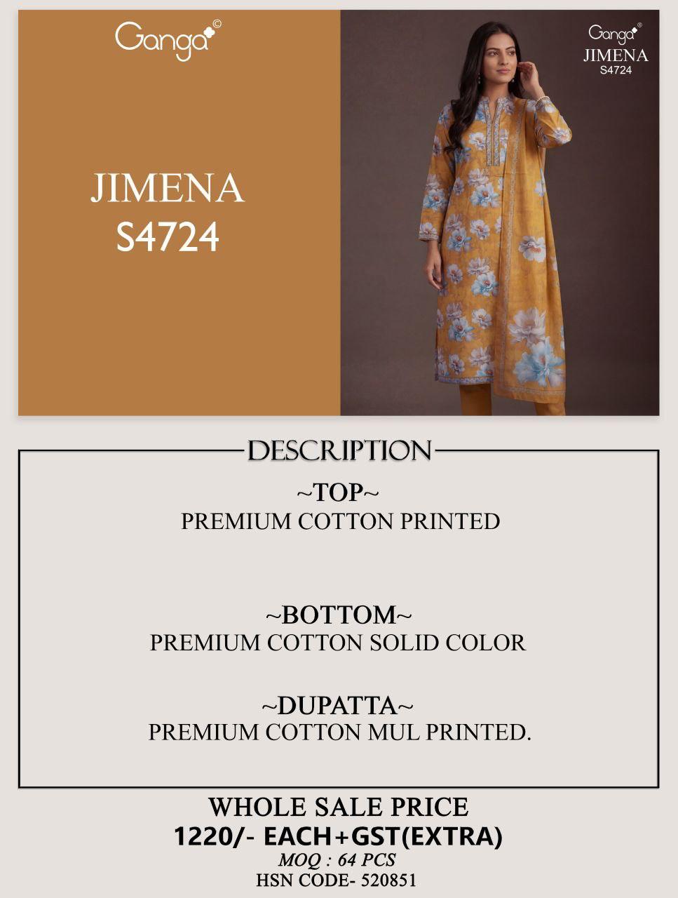 Jimena 4724 Ganga Premium Cotton Pant Style Suits Manufacturer Ahmedabad