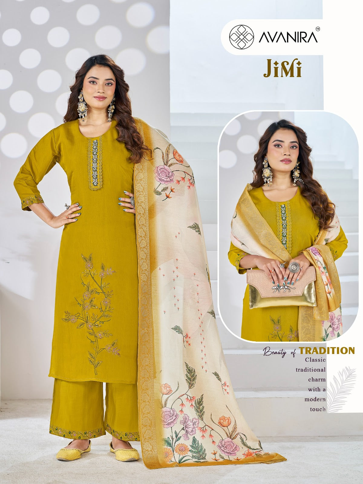 Jimi Avanira Mal Chanderi Readymade Plazzo Style Suits Wholesaler Ahmedabad