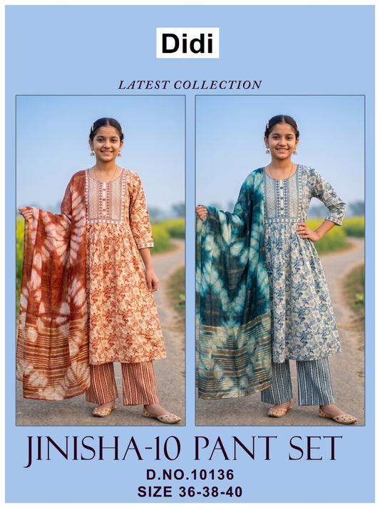Jinisha 10 Dn 10136 Didi Rayon Girls Readymade Pant Suits Wholesale Price