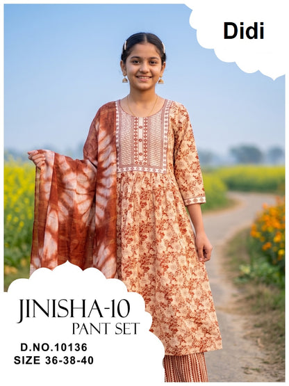Jinisha 10 Dn 10136 Didi Rayon Girls Readymade Pant Suits Wholesale Price