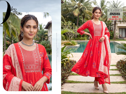 Jinisha Kysa Reyon Readymade Anarkali Suits Supplier Gujarat