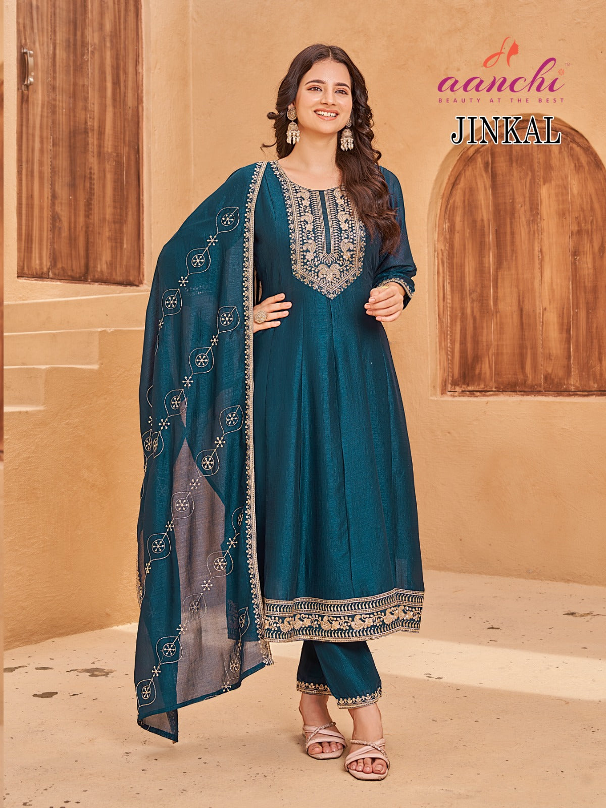 Jinkal Aanchi Vichitra Silk Readymade Anarkali Suits Exporter Gujarat