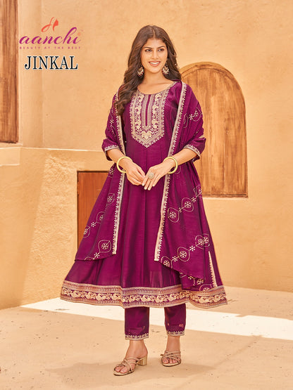 Jinkal Aanchi Vichitra Silk Readymade Anarkali Suits Exporter Gujarat