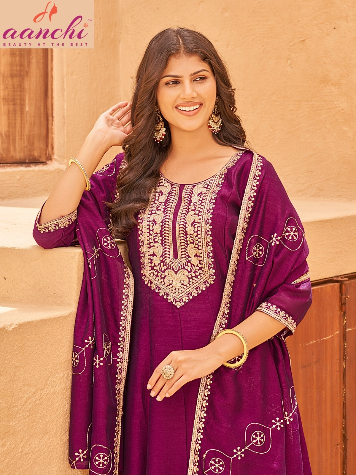 Jinkal Aanchi Vichitra Silk Readymade Anarkali Suits Exporter Gujarat