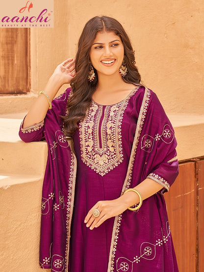 Jinkal Aanchi Vichitra Silk Readymade Anarkali Suits Exporter Gujarat