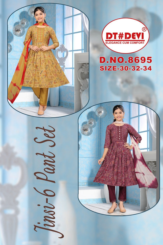 Jinsi Vol 6 8695 Dt Devi Vetican Girls Readymade Pant Suits Exporter Ahmedabad