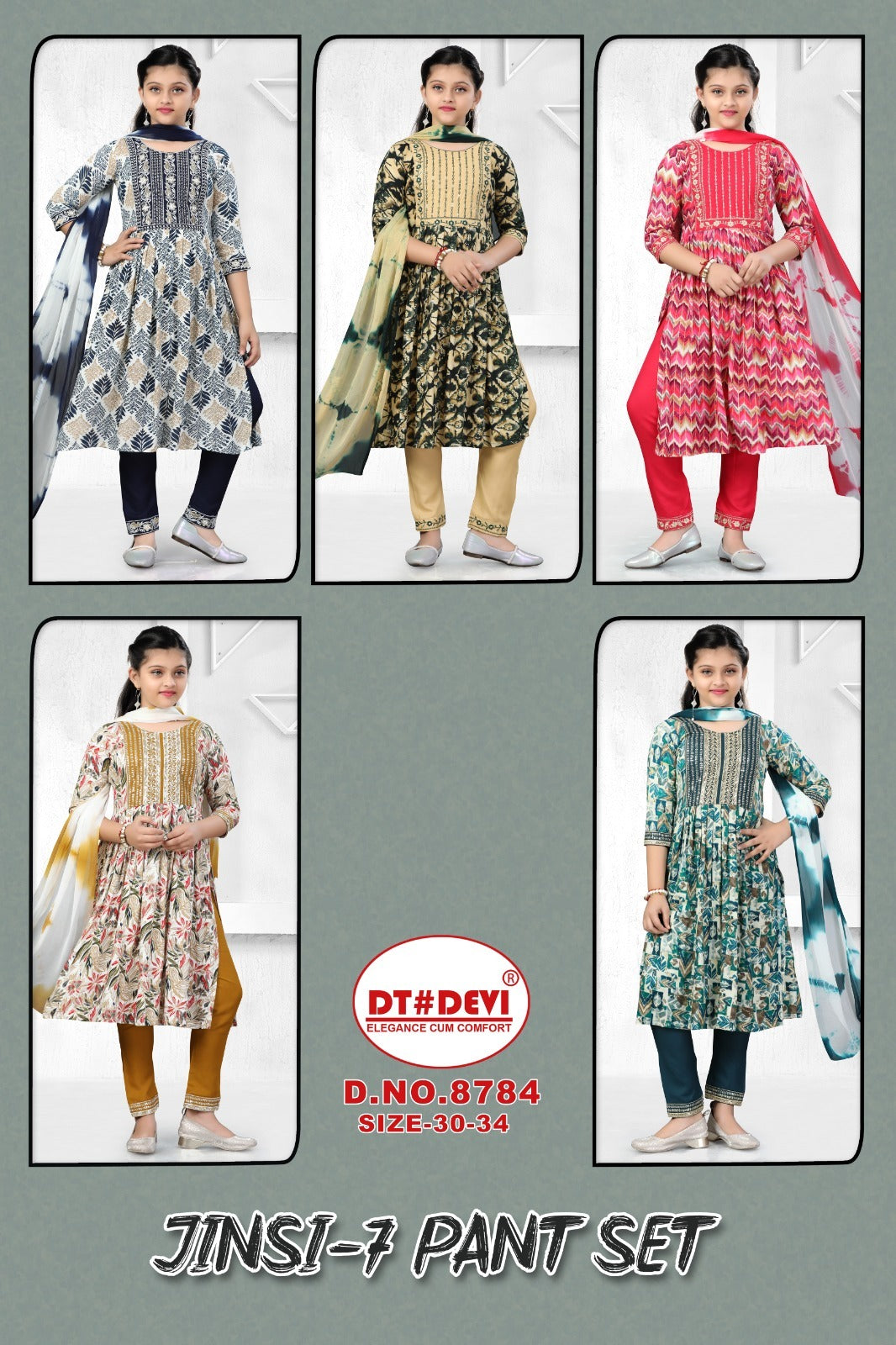 Jinsi Vol 7 8784 Dt Devi Rayon Girls Readymade Pant Suits Exporter Ahmedabad