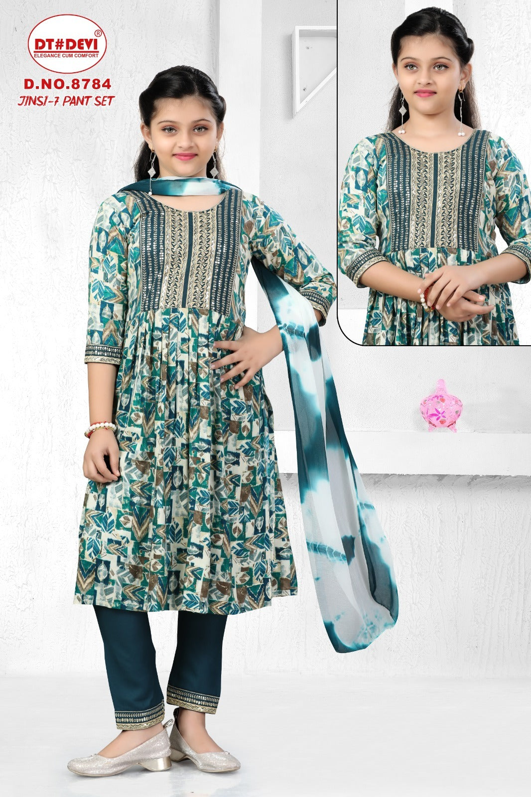 Jinsi Vol 7 8784 Dt Devi Rayon Girls Readymade Pant Suits Exporter Ahmedabad