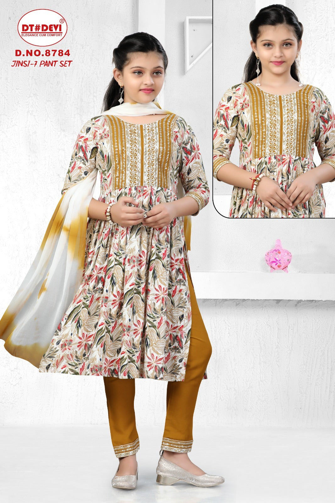 Jinsi Vol 7 8784 Dt Devi Rayon Girls Readymade Pant Suits Exporter Ahmedabad