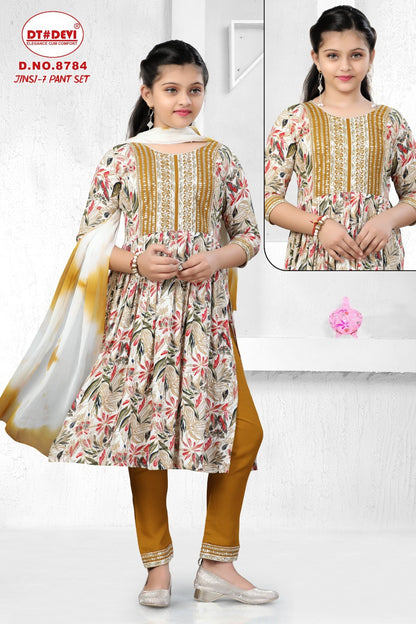 Jinsi Vol 7 8784 Dt Devi Rayon Girls Readymade Pant Suits Exporter Ahmedabad