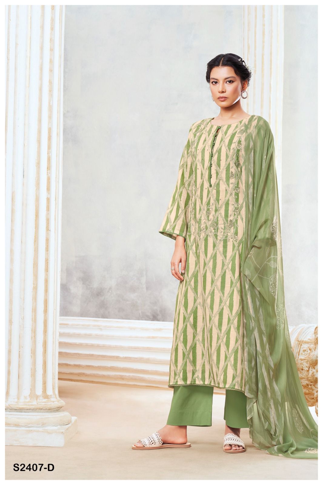 Jisinia 2407 Ganga Cotton Linen Plazzo Style Suits Supplier Ahmedabad