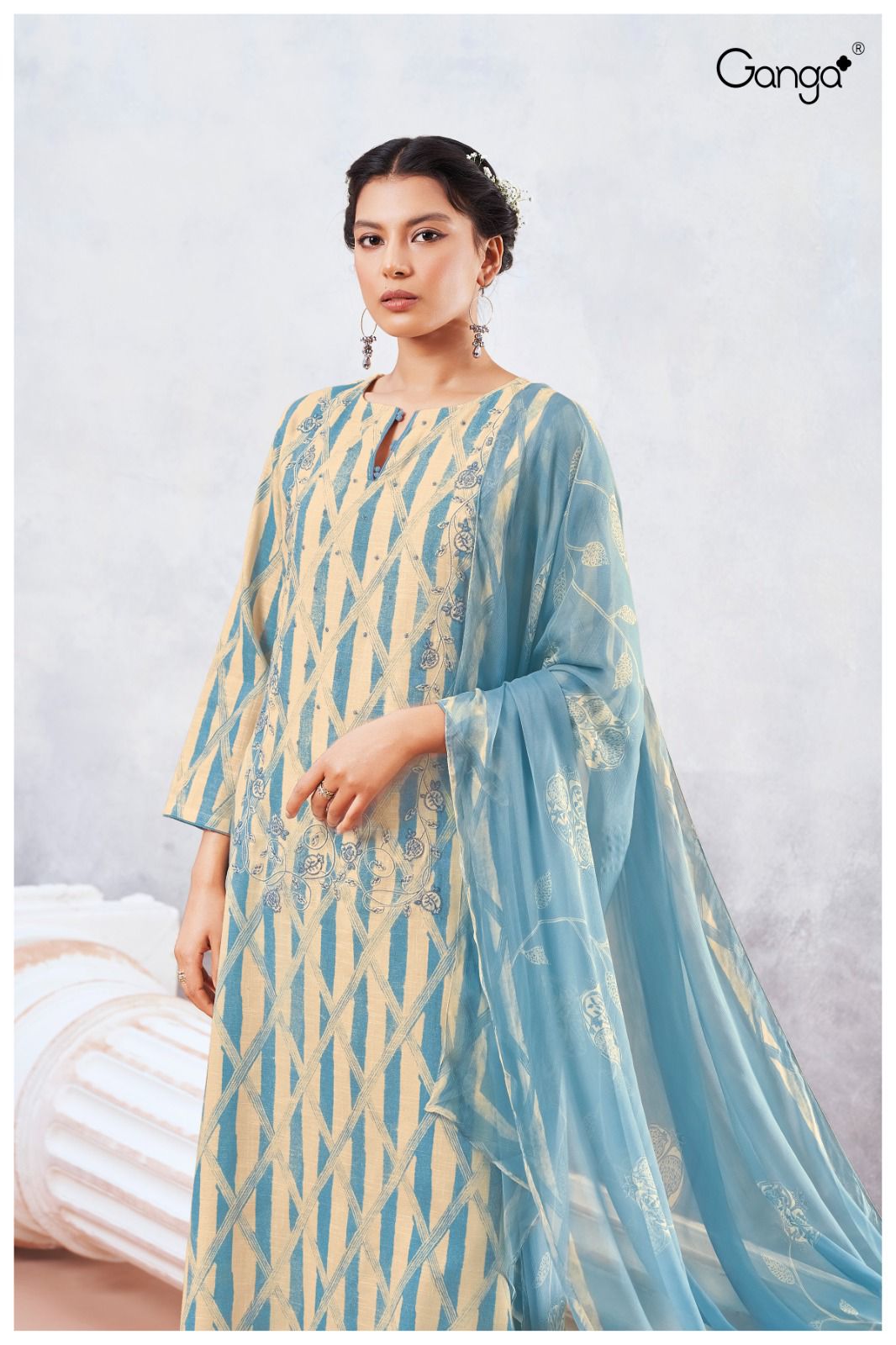 Jisinia 2407 Ganga Cotton Linen Plazzo Style Suits Supplier Ahmedabad