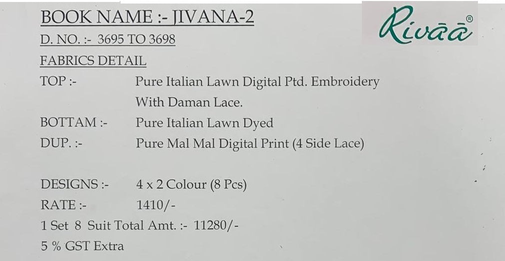 Jivana 2 Rivaa Italian Pant Style Suits Supplier India