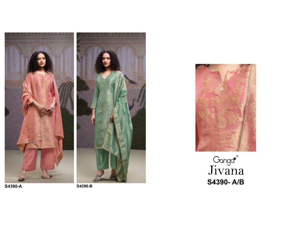 Jivana 4390 Ganga Bemberg Silk Plazzo Style Suits Wholesale