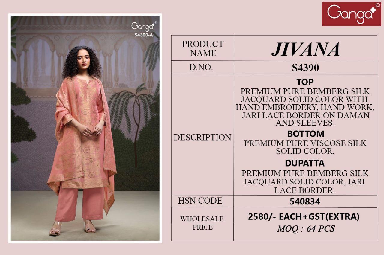Jivana 4390 Ganga Bemberg Silk Plazzo Style Suits Wholesale