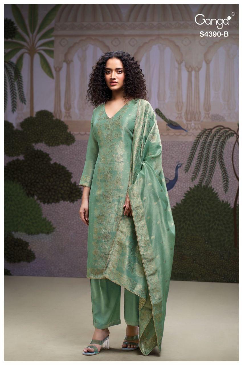 Jivana 4390 Ganga Bemberg Silk Plazzo Style Suits Wholesale