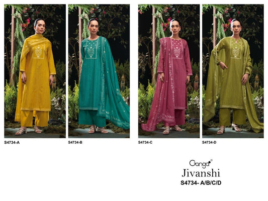 Jivanshi S4734 Ganga Cotton Plazzo Style Suits Exporter Ahmedabad