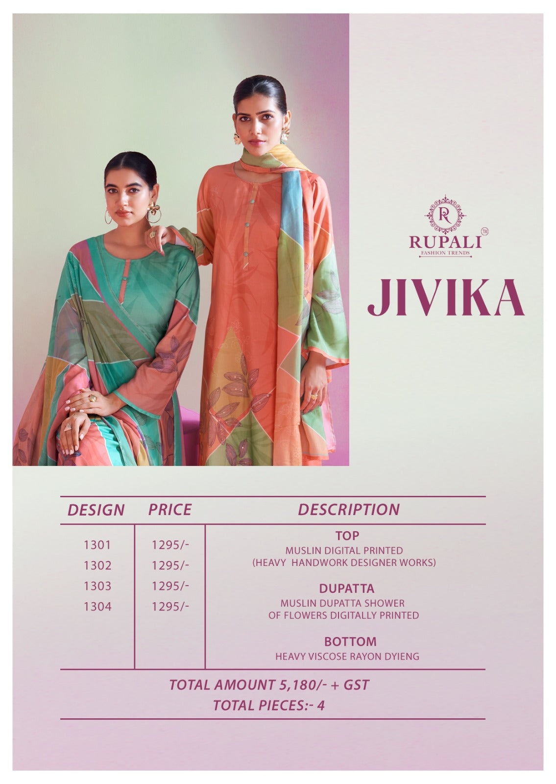 Jivika Rupali Muslin Pant Style Suits Manufacturer India