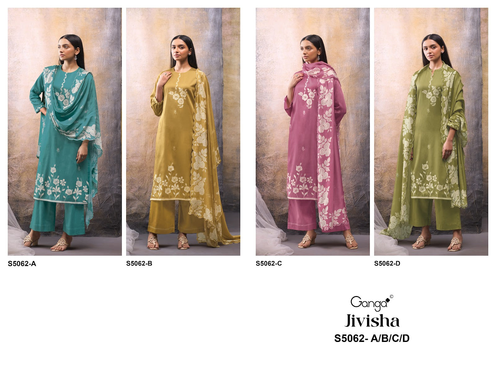 Jivisha S5062 Ganga Cotton Satin Plazzo Style Suits Wholesale Price
