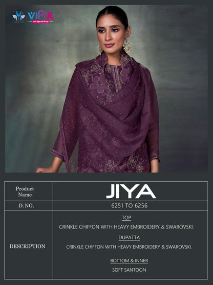 Jiya Dcat 227 Vipul Chiffon Pant Style Suits Wholesaler India