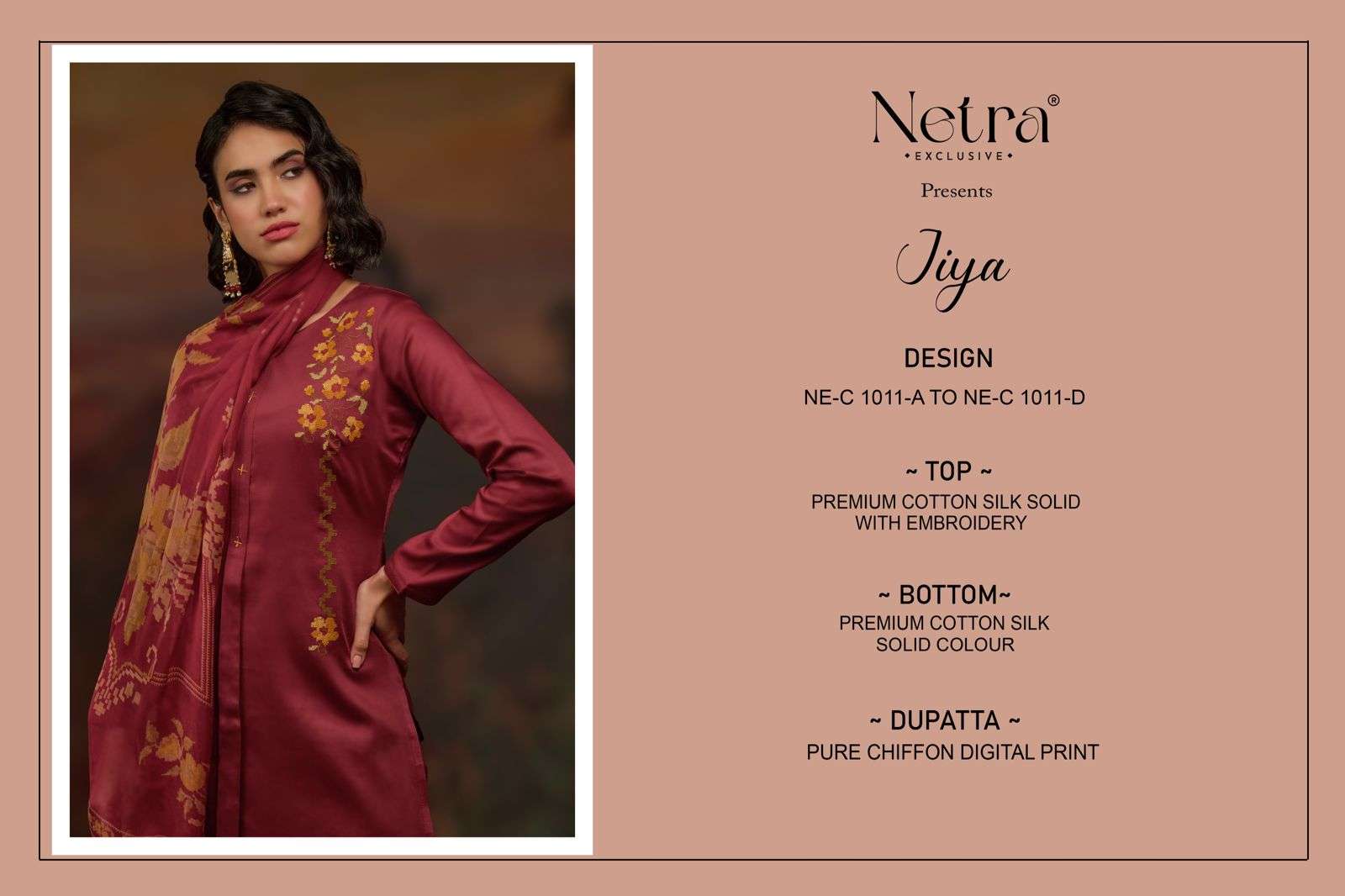 Jiya Netra Premium Cotton Pant Style Suits Exporter India