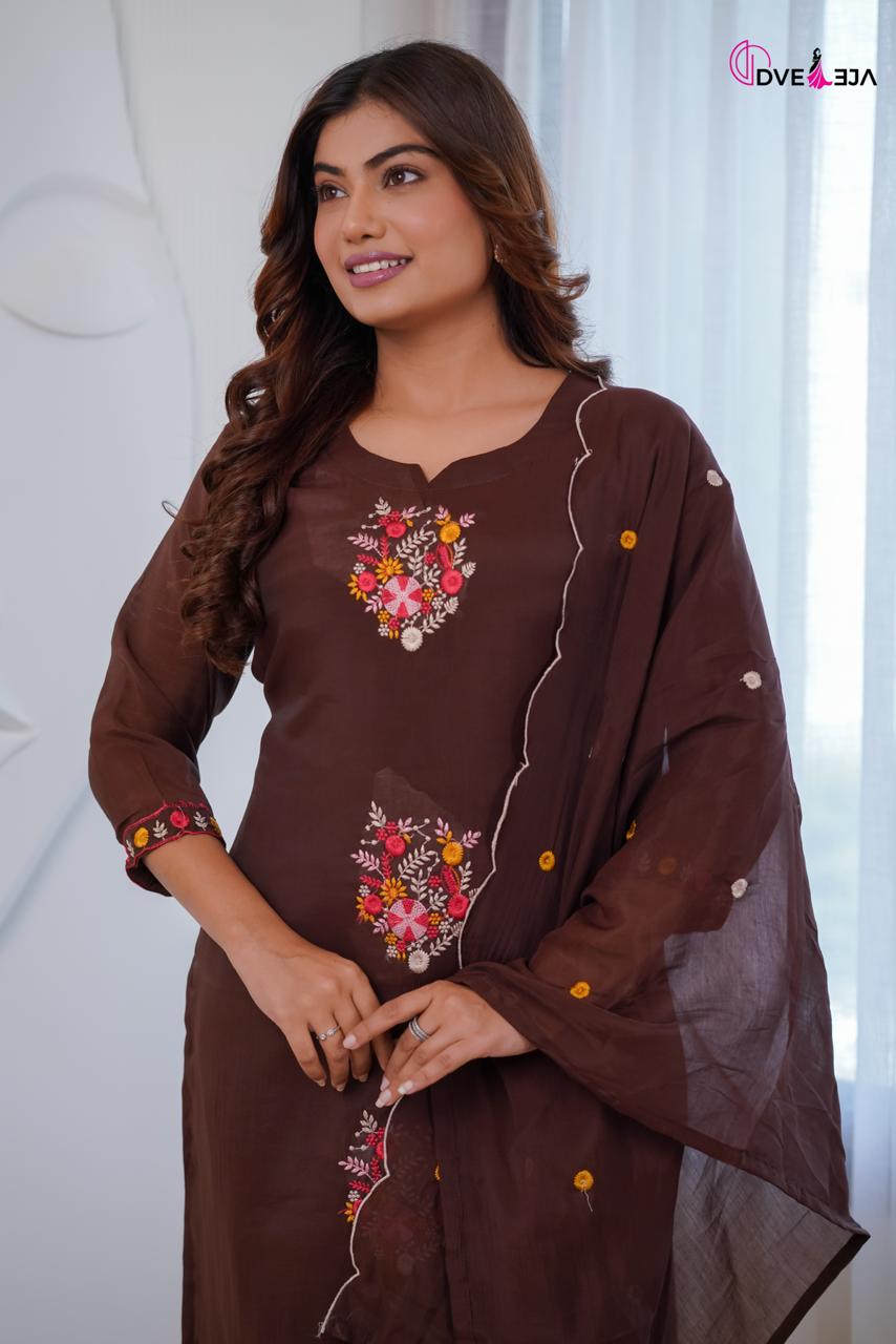 Jiya Series Dveeja Fashion Chanderi Readymade Pant Style Suits Supplier India