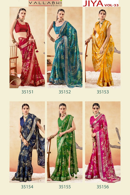 Jiya Vol 33 Vallabhi Prints Moss Sarees Manufacturer Ahmedabad