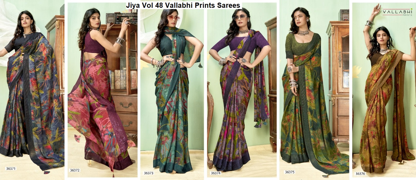 Jiya Vol 48 Vallabhi Prints Moss Sarees Wholesale Price