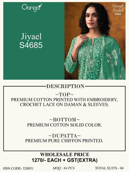 Jiyael 4685 Ganga Cotton Pant Style Suits Manufacturer