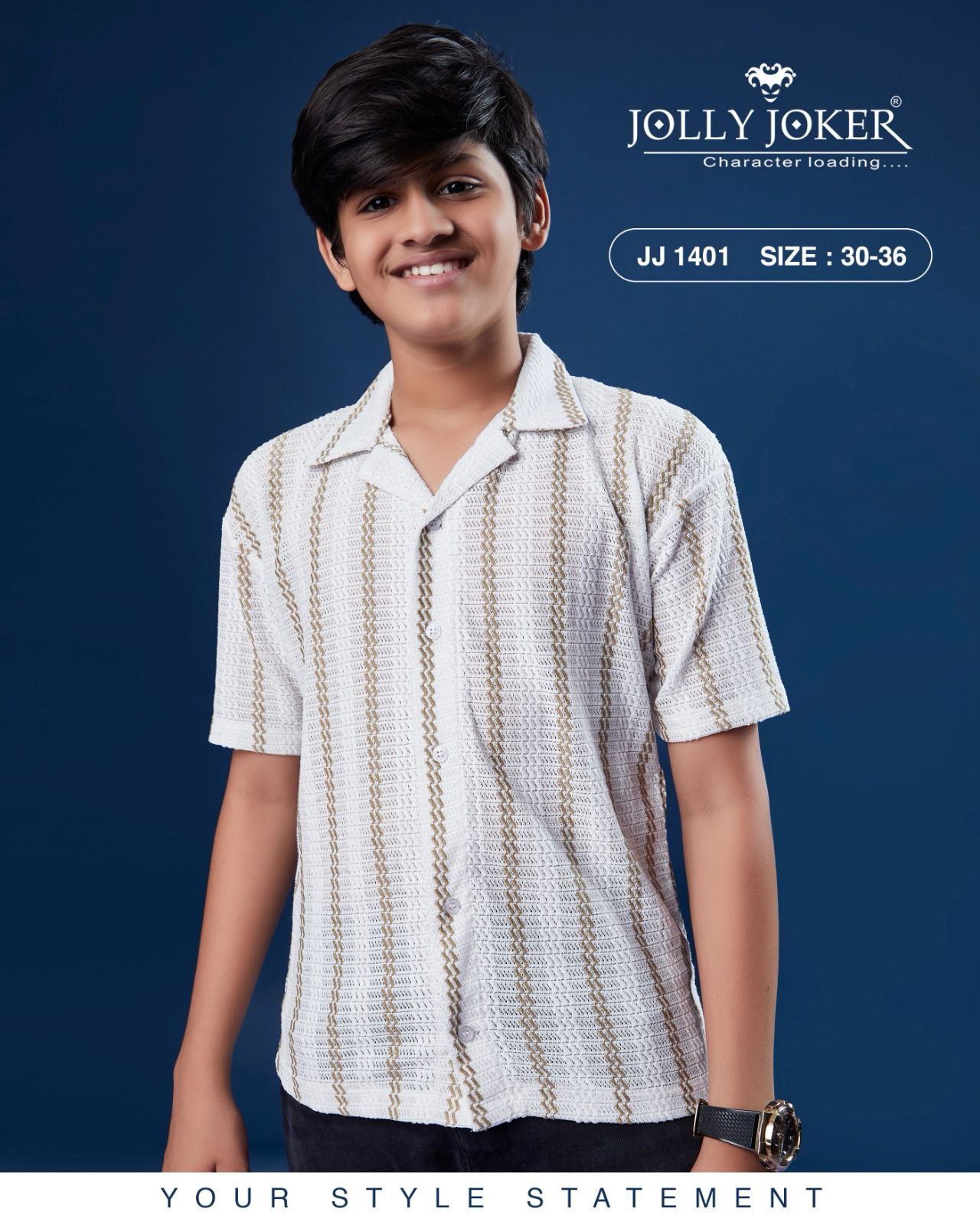 Jj 1401 Jolly Joker Jacquard Boys Shirt Supplier India