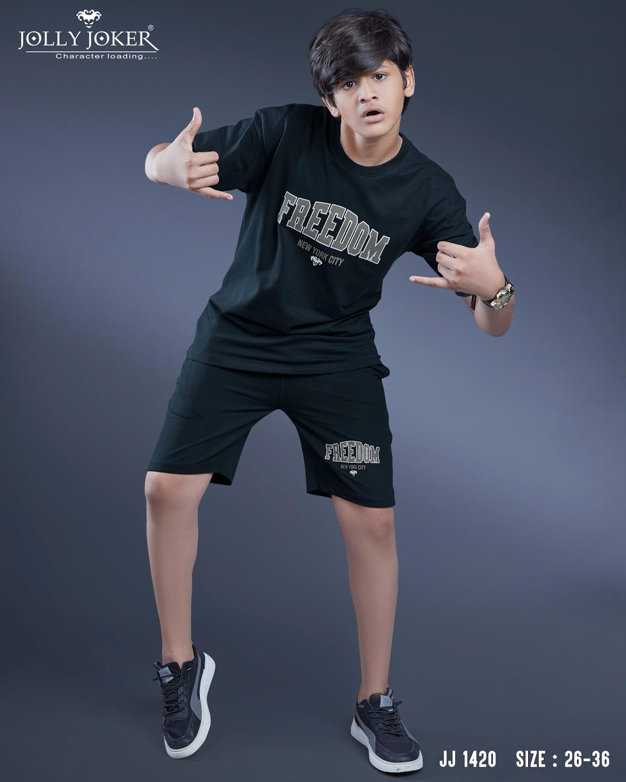Jj 1420 Jolly Joker Cotton Looper Boys Shorts Set Supplier