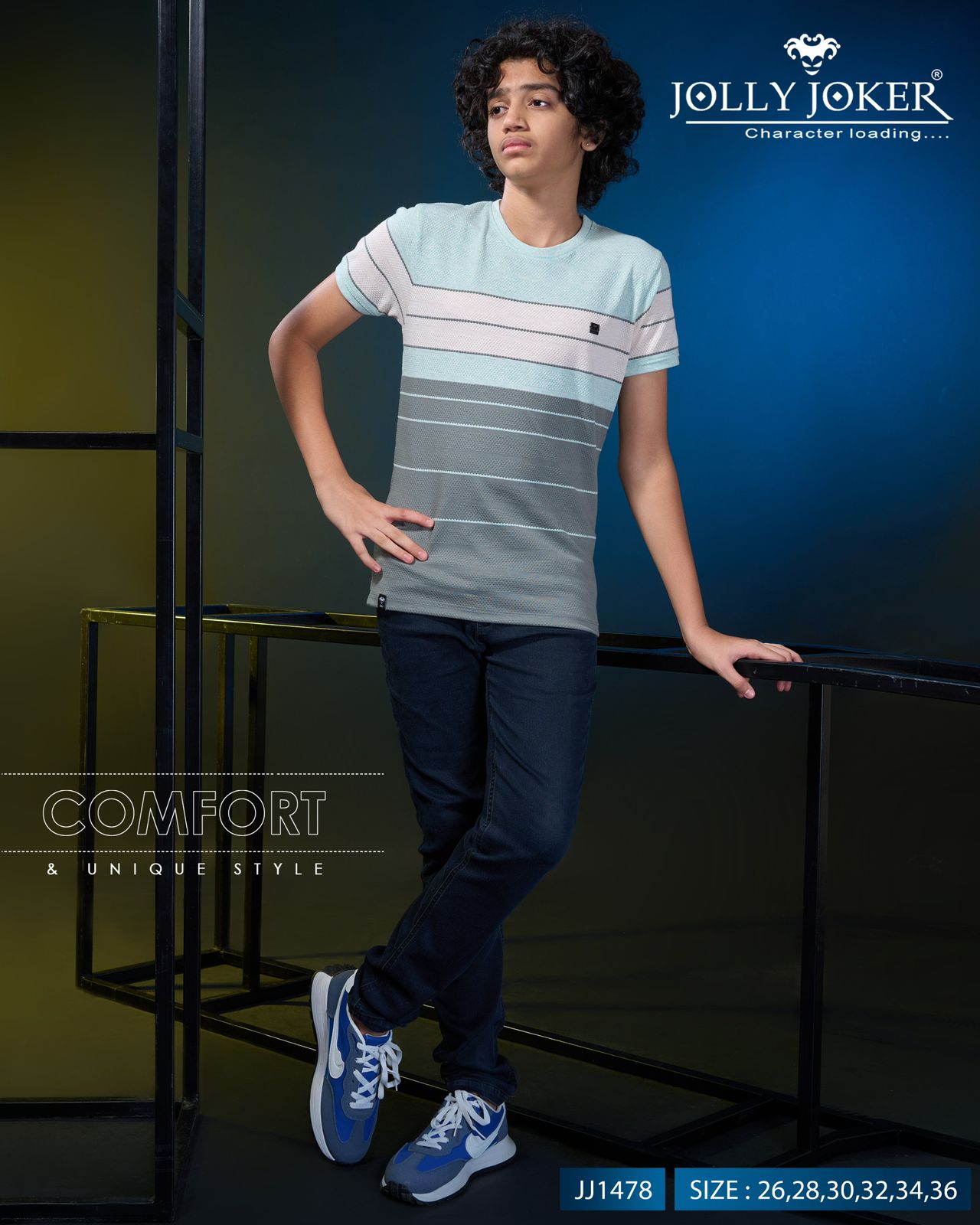 jj 1478 jolly joker auto stripes boys tshirt manufacturer india