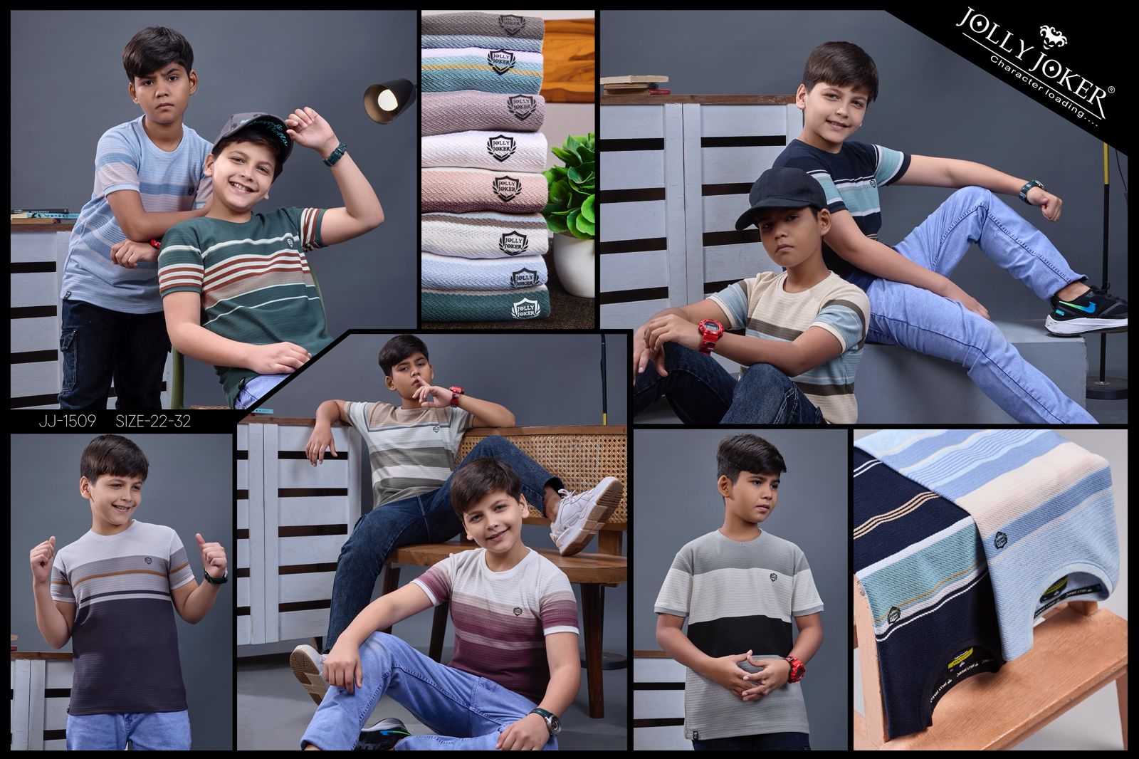 Jj 1509 Jolly Joker Auto Stripes Boys Tshirt Supplier India