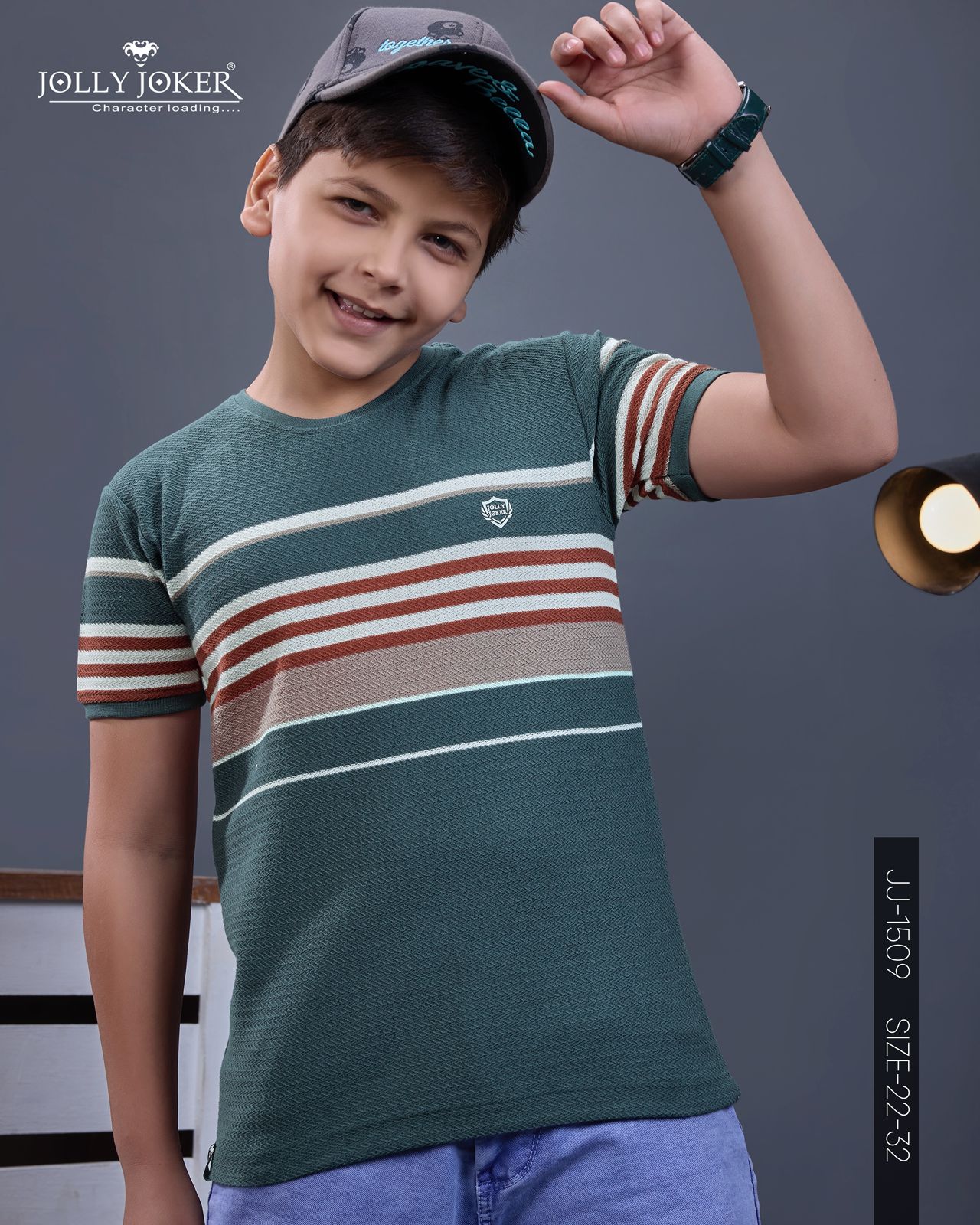 Jj 1509 Jolly Joker Auto Stripes Boys Tshirt Supplier India