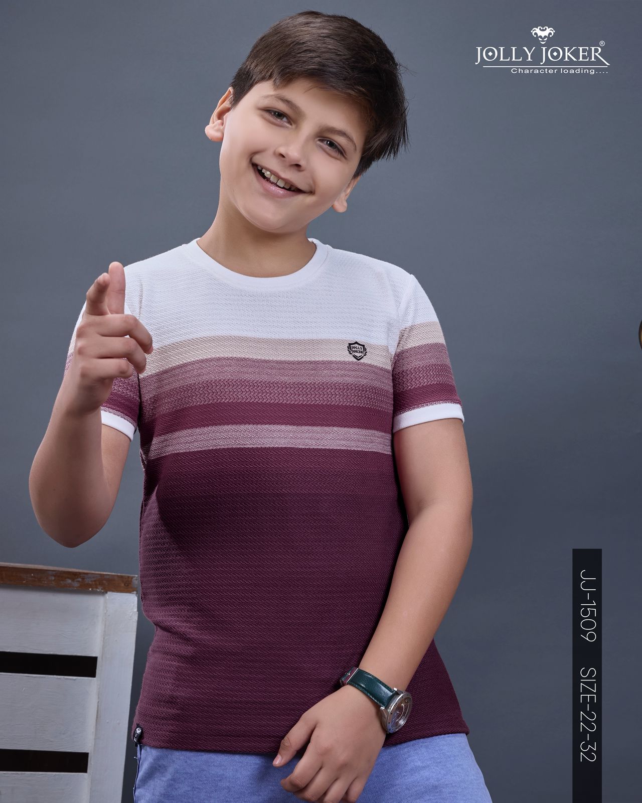 Jj 1509 Jolly Joker Auto Stripes Boys Tshirt Supplier India