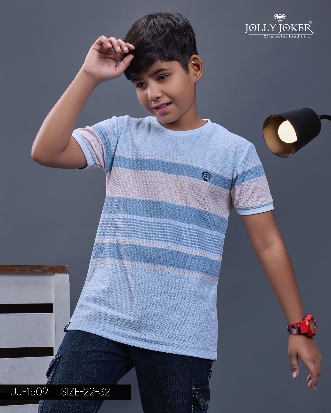 Jj 1509 Jolly Joker Auto Stripes Boys Tshirt Supplier India