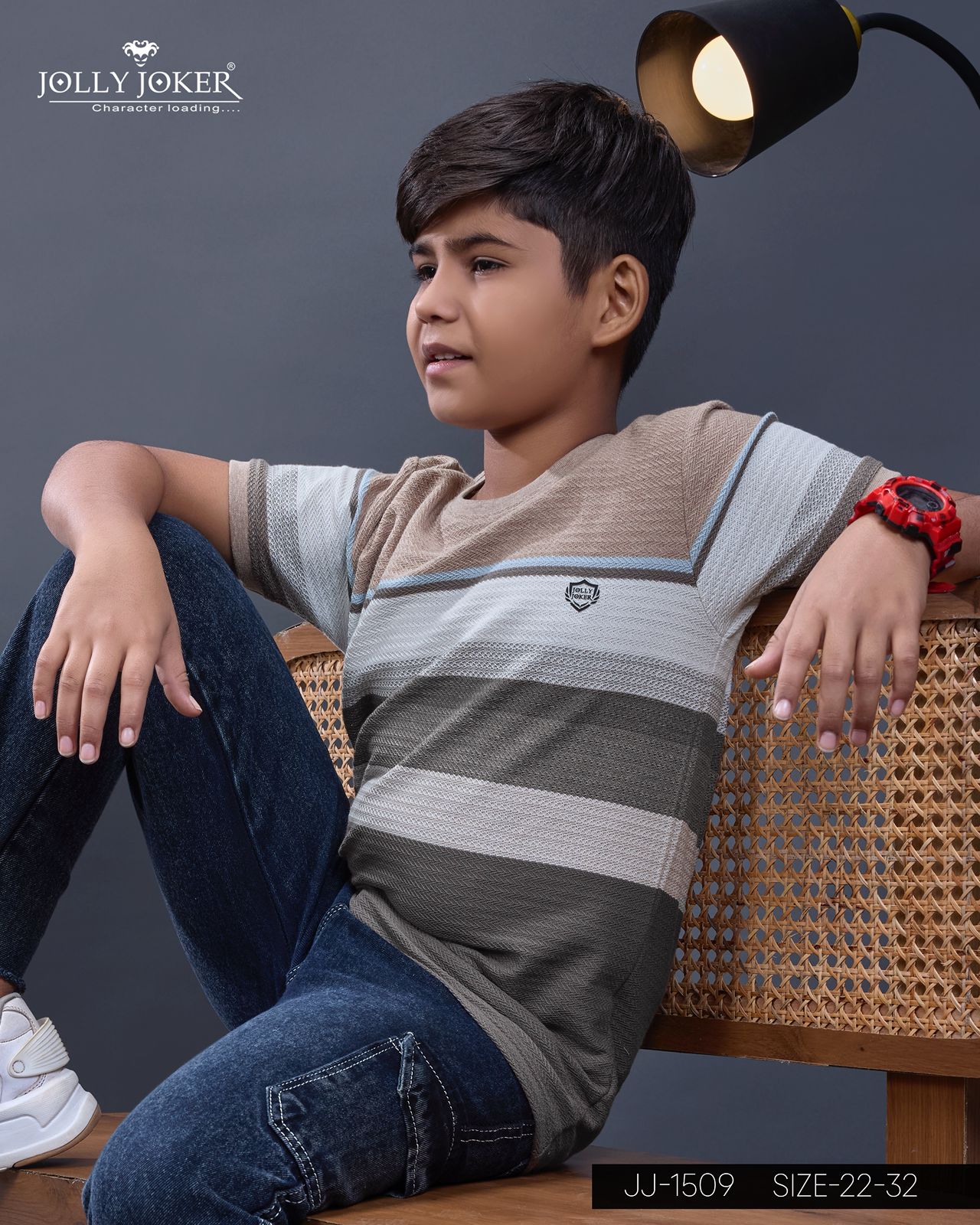Jj 1509 Jolly Joker Auto Stripes Boys Tshirt Supplier India