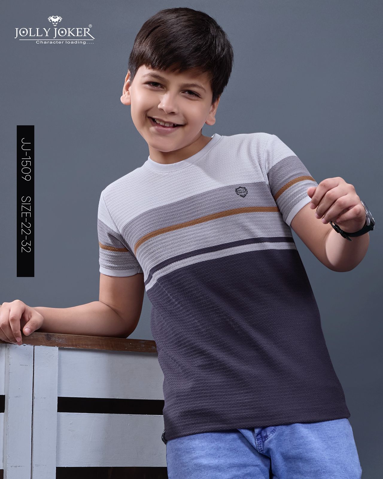 Jj 1509 Jolly Joker Auto Stripes Boys Tshirt Supplier India