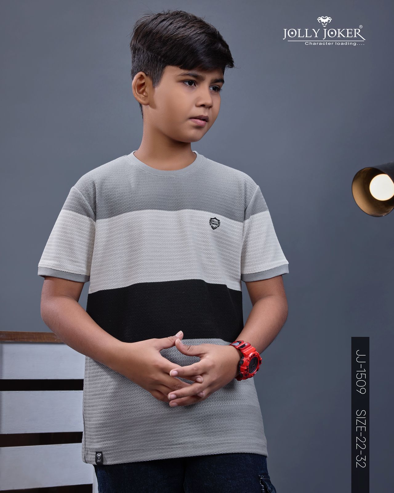Jj 1509 Jolly Joker Auto Stripes Boys Tshirt Supplier India