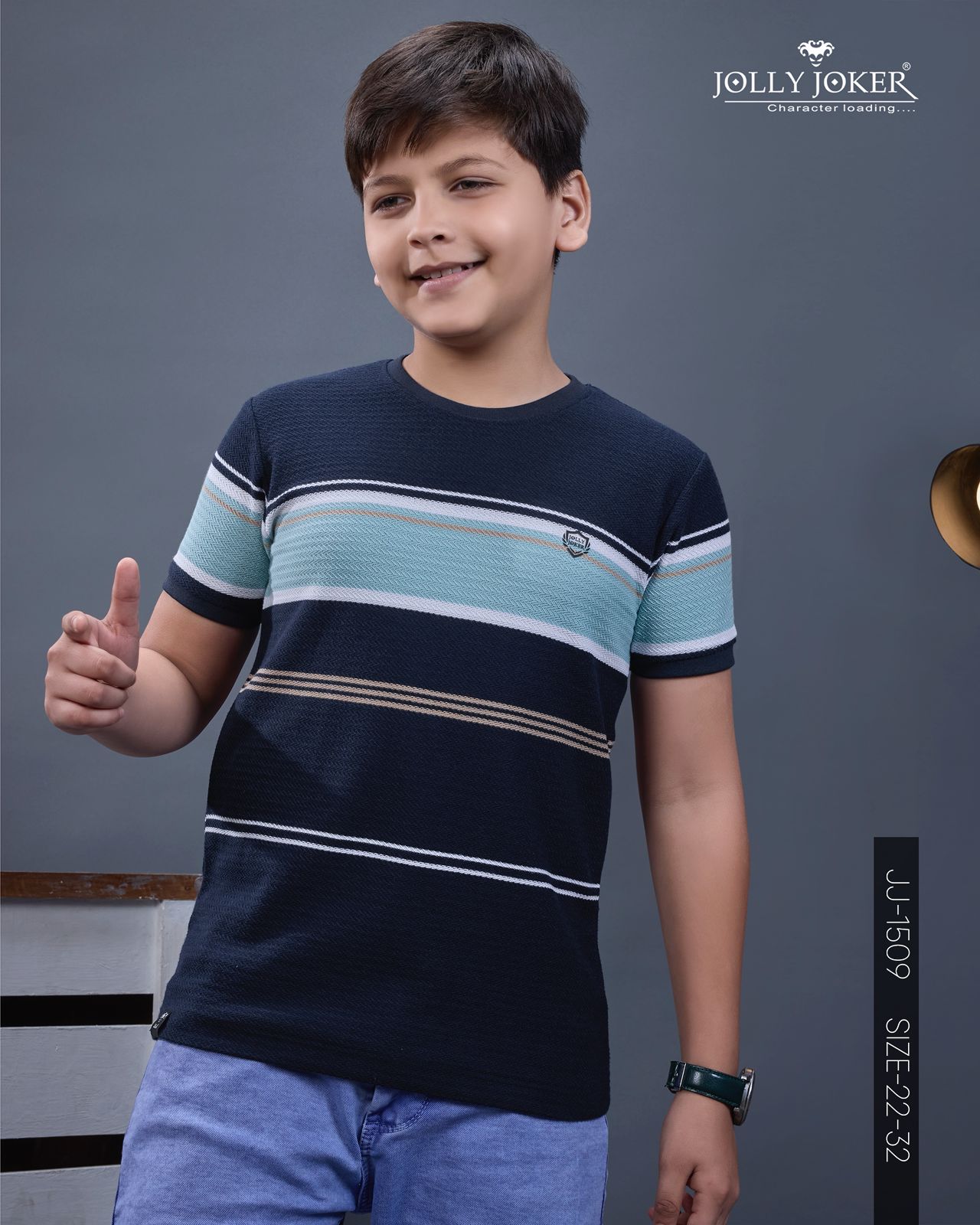 Jj 1509 Jolly Joker Auto Stripes Boys Tshirt Supplier India