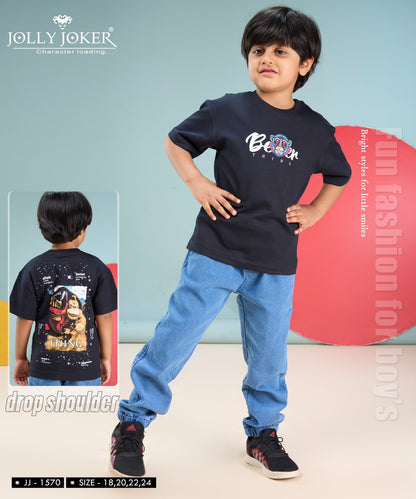 Jj 1570 Drop Shoulder Jolly Joker Cotton Looper Boys Tshirt Exporter