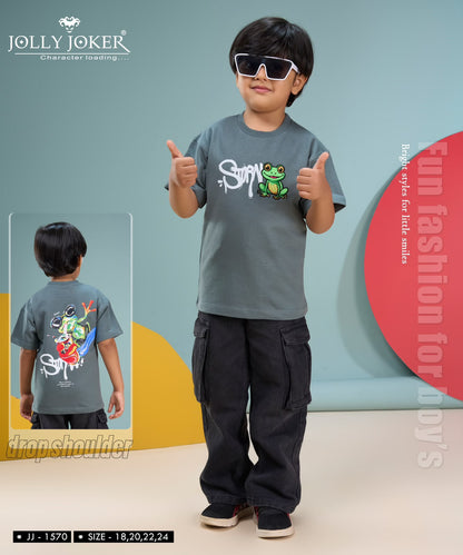 Jj 1570 Drop Shoulder Jolly Joker Cotton Looper Boys Tshirt Exporter